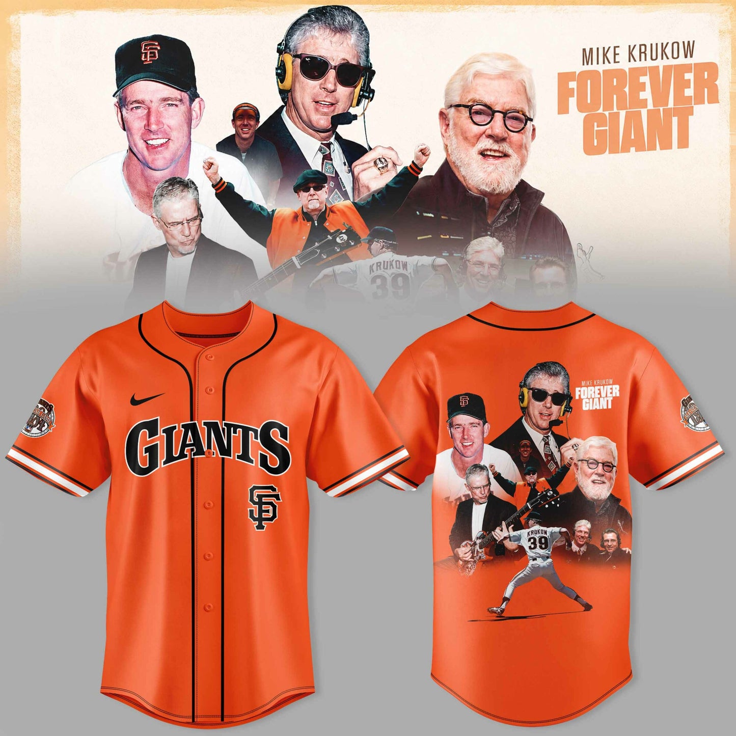 _SF Gnts 39 Years Mike Krukow Forever Giants 3D All-Over Print Baseball Jersey V6