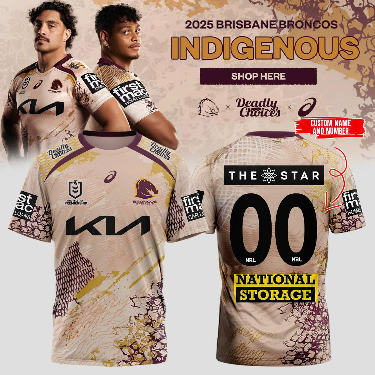 Broncos Launch 2025 Indigenous TSHIRT&amp;CAP (Custom Number)
