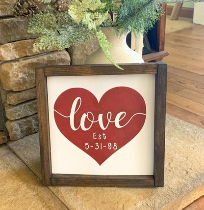 Love Wood Sign, Heart Sign with Established Date, Valentines Gift, Shower Gift, Anniversary, Wall Decor, Custom Wood Sign, Farmhouse Decor,