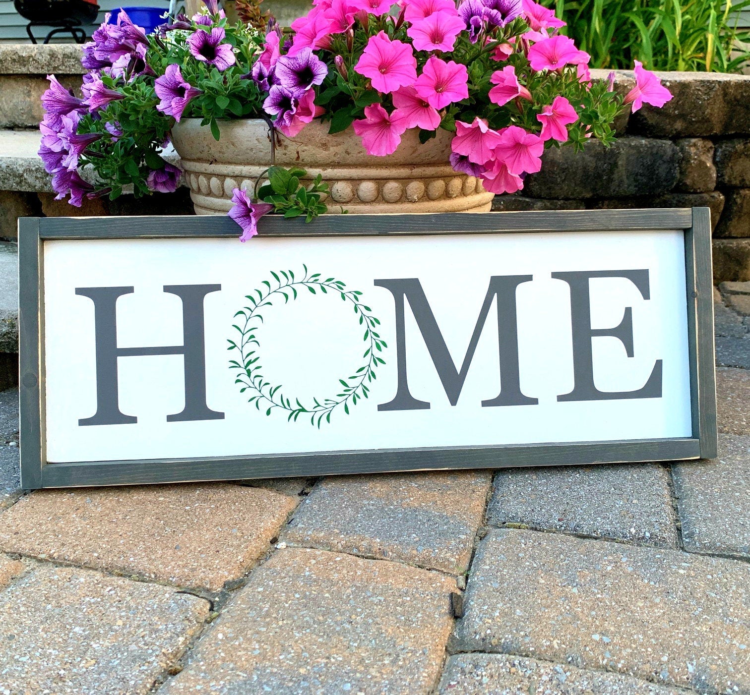 HOME Wood Sign With Painted Wreath, New Home Gift, Housewarming Gift, Farmhouse Style, Wood Sign, Wedding Gift