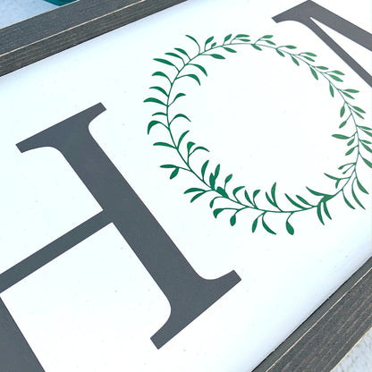 HOME Wood Sign With Painted Wreath, New Home Gift, Housewarming Gift, Farmhouse Style, Wood Sign, Wedding Gift