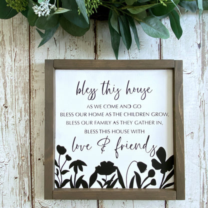 Bless This House Wood Sign, Farmhouse  Decor, Housewarming Gift, Flowered Sign, Bless Our Home, Rustic Wood Sign