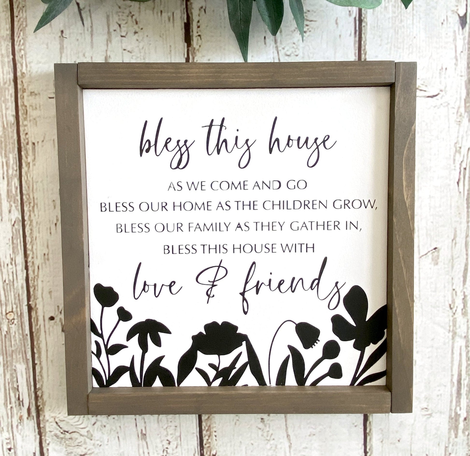 Bless This House Wood Sign, Farmhouse  Decor, Housewarming Gift, Flowered Sign, Bless Our Home, Rustic Wood Sign