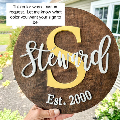 Personalized Family Name Round Wood Sign, Established Year, Last Name Sign, Housewarming Gift,  Personalized Family Wood Sign, Wedding Gift,