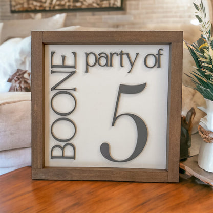 Party of 3 Sign, Family Name Sign, 3D Number Sign, Last Name Sign, Custom Family Name Sign, Party of 4,5,6 Sign, Personalized Family Sign