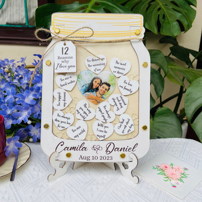 12 Reasons Why I Love You Personalized Wooden Jar of Hearts, Anniversary Gift for Him, Birthday Gift for Her, Custom Valentines Gift