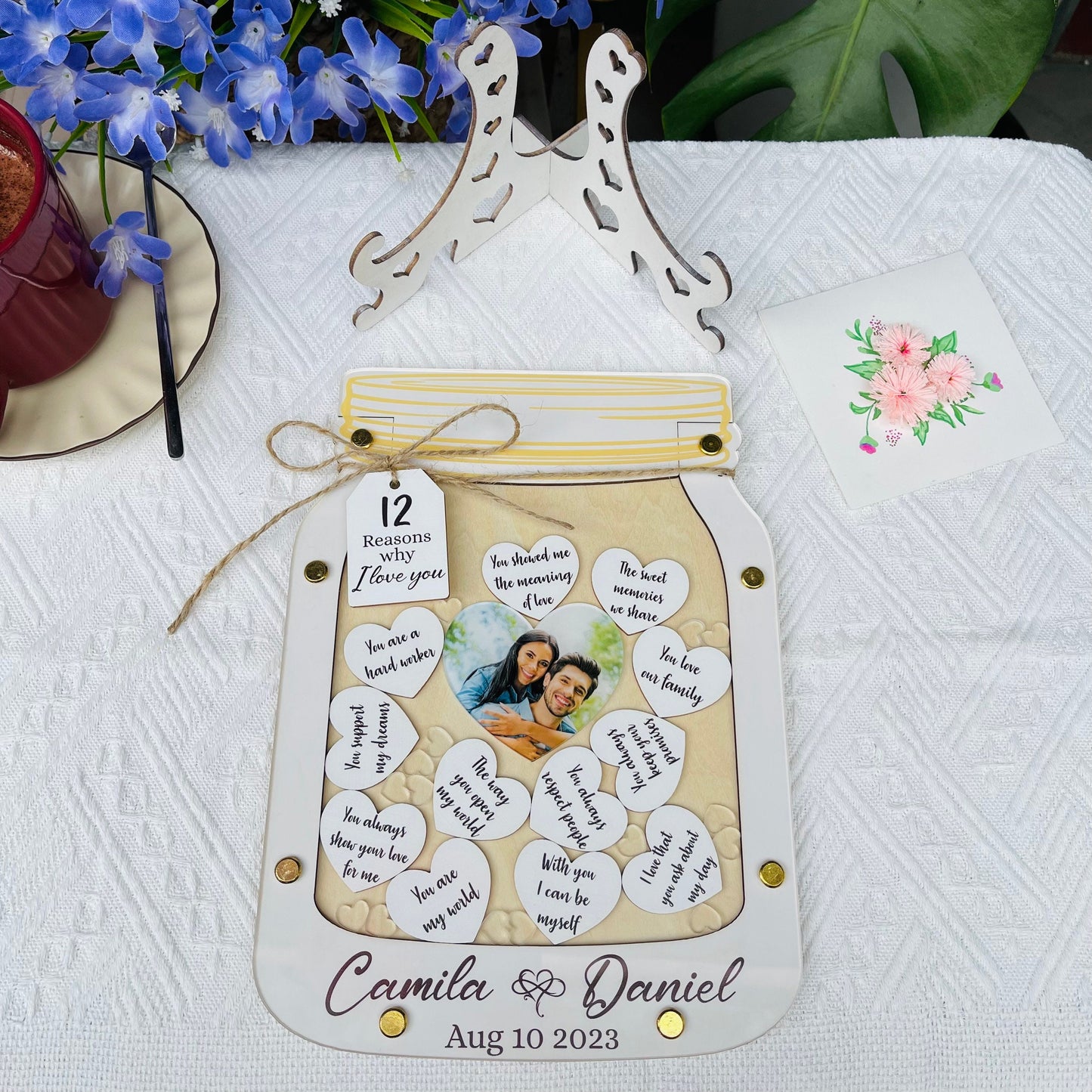 12 Reasons Why I Love You Personalized Wooden Jar of Hearts, Anniversary Gift for Him, Birthday Gift for Her, Custom Valentines Gift