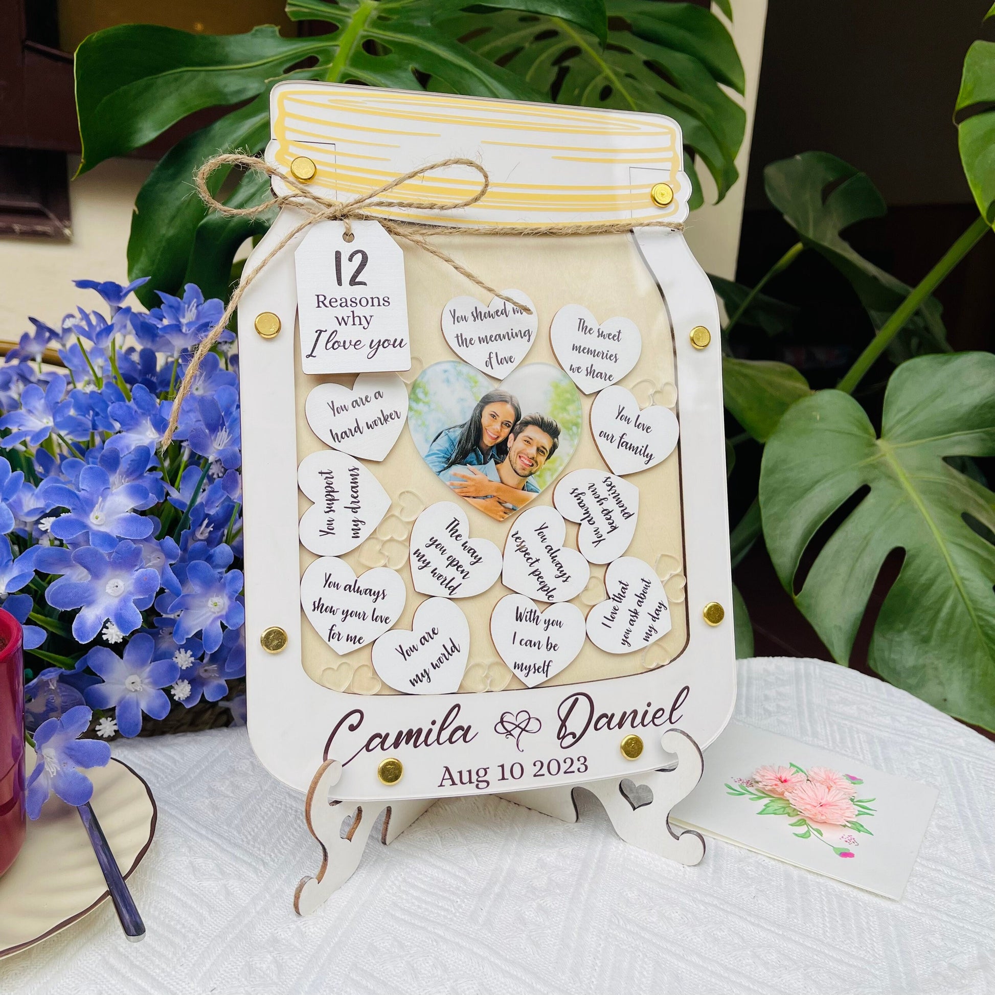 12 Reasons Why I Love You Personalized Wooden Jar of Hearts, Anniversary Gift for Him, Birthday Gift for Her, Custom Valentines Gift