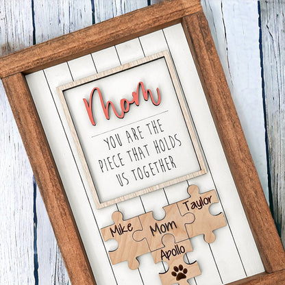 Puzzle Mom Sign Mothers Day Gift From Kids Puzzle Sign Grandma Gift Piece That Holds Us Together Sign Engraved Sign From Kids