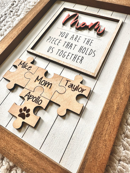 Puzzle Mom Sign Mothers Day Gift From Kids Puzzle Sign Grandma Gift Piece That Holds Us Together Sign Engraved Sign From Kids