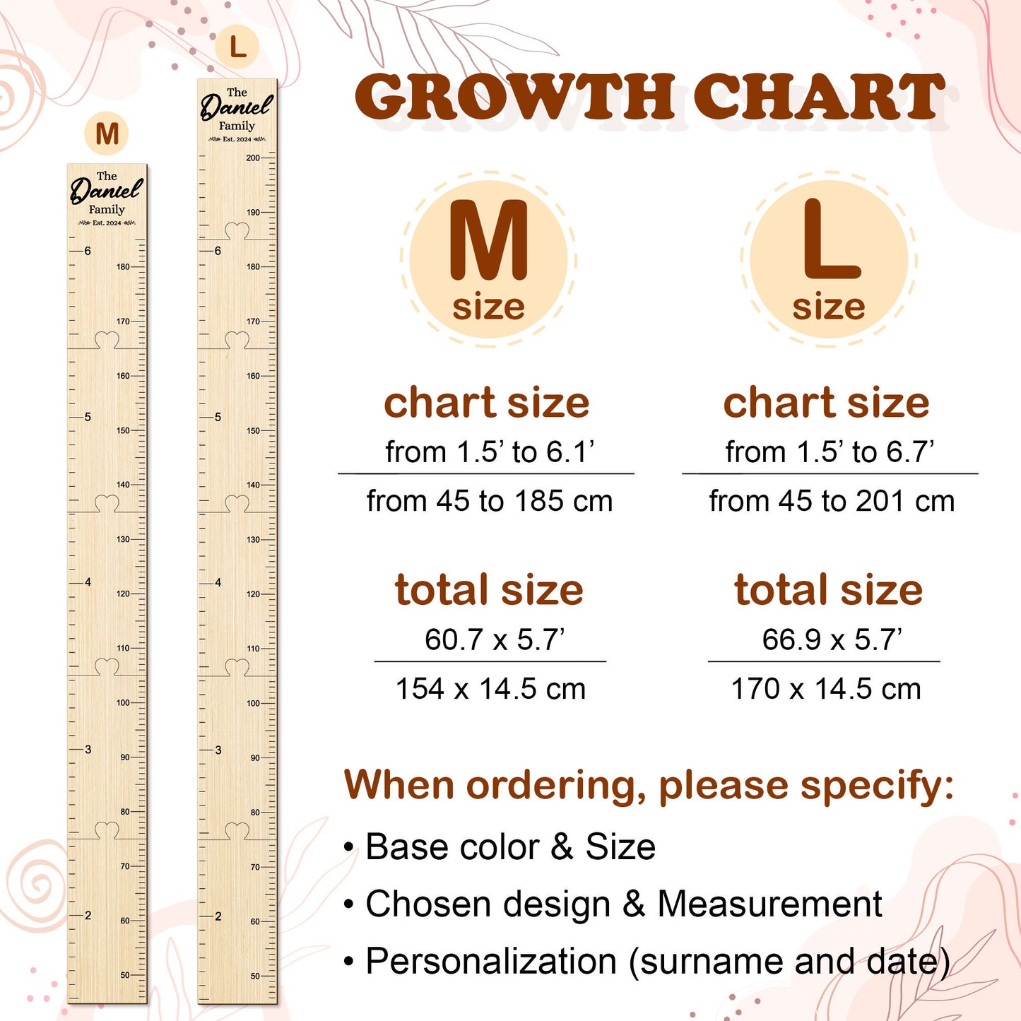 Height Chart Personalized Wood Growth Chart Height Chart for Kids Height Ruler for Wall Wooden Nursery Decor Family Growth Chart