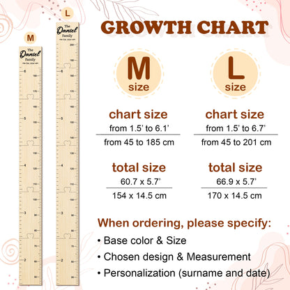 Family Growth Chart Personalized Wood Growth Chart Height Chart for Kids Height Ruler for Wall Wooden Nursery Decor Baby Shower Gift