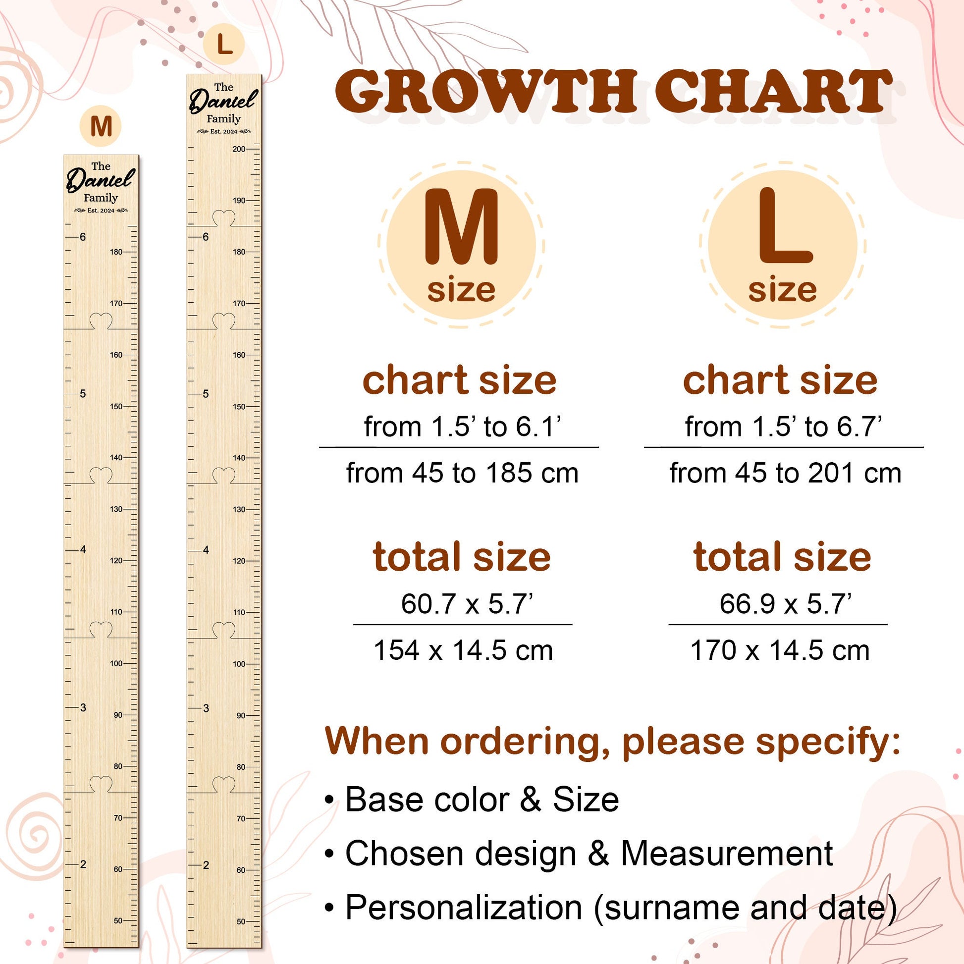 Family Growth Chart Personalized Wood Growth Chart Height Chart for Kids Height Ruler for Wall Wooden Nursery Decor Housewarming Gift