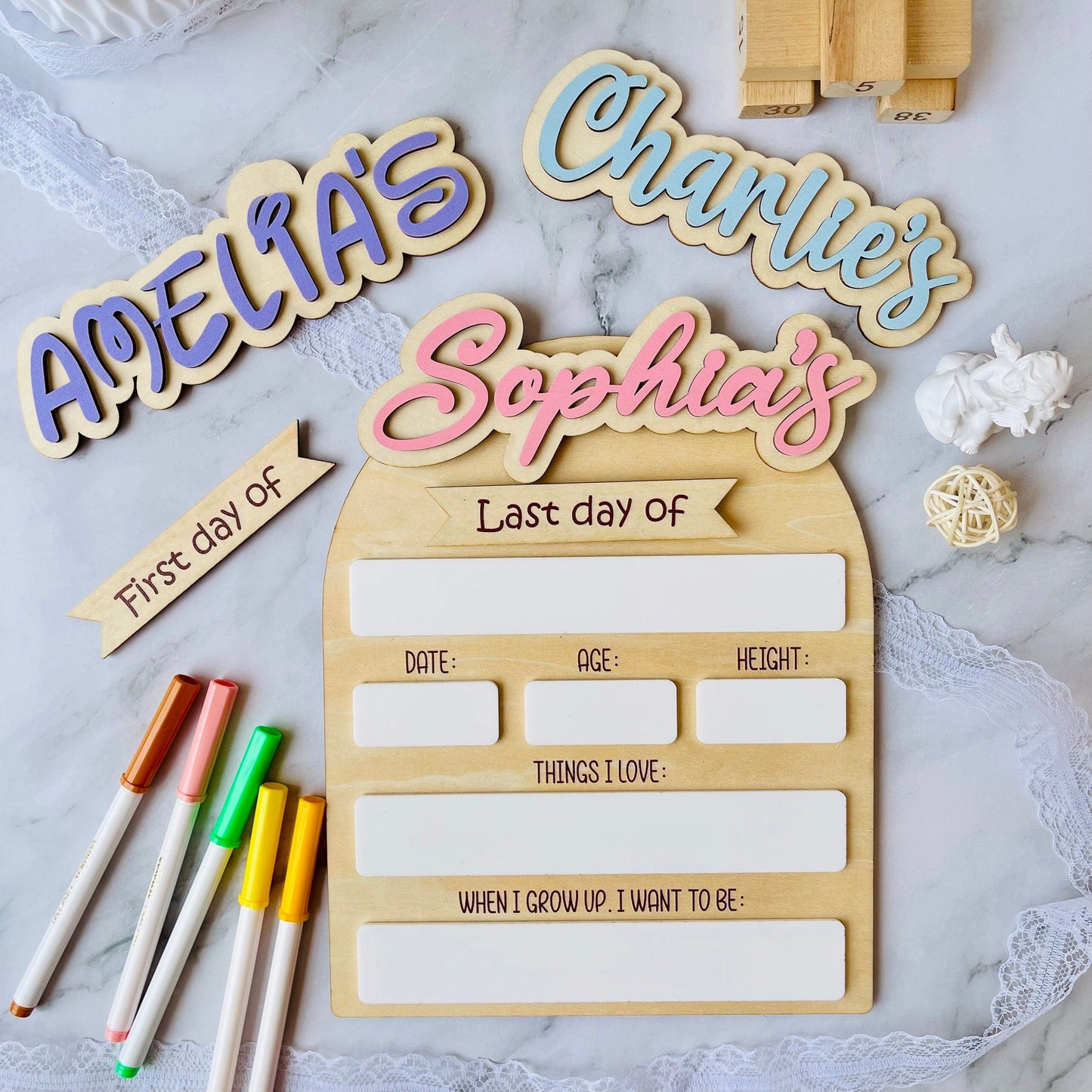 First Day of School Sign Personalized Interchangeable Names Back to School Board Reusable White Board Dry Erase Back to School Sign