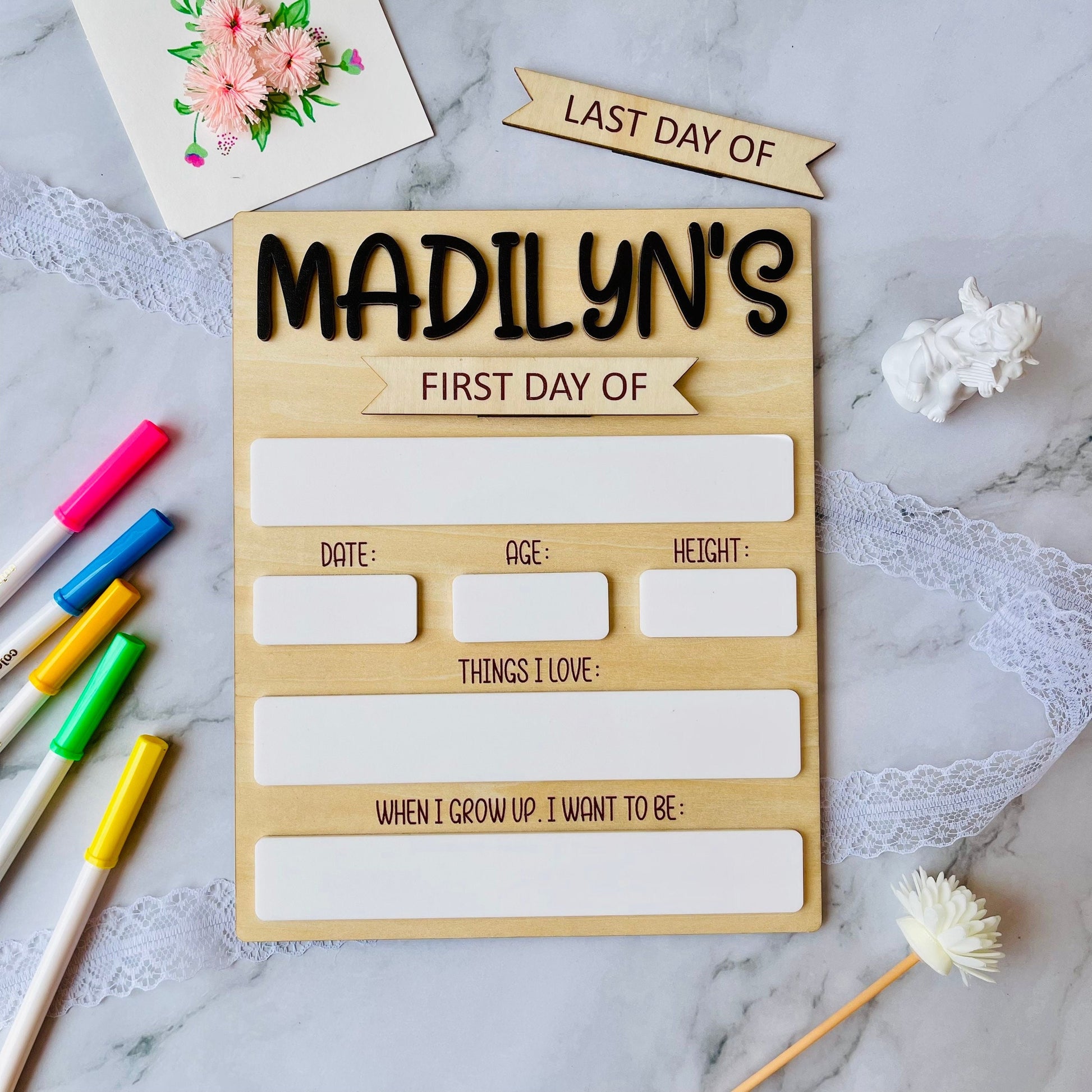 Back to School Sign, First Day of School Sign, Last Day of School Sign, Personalized Back to School Photo Prop, Reusable Dry Erase Board