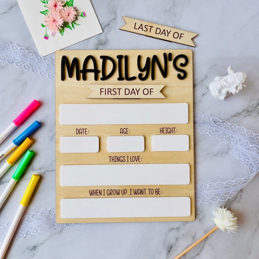 Back to School Sign, First Day of School Sign, Last Day of School Sign, Personalized Back to School Photo Prop, Reusable Dry Erase Board