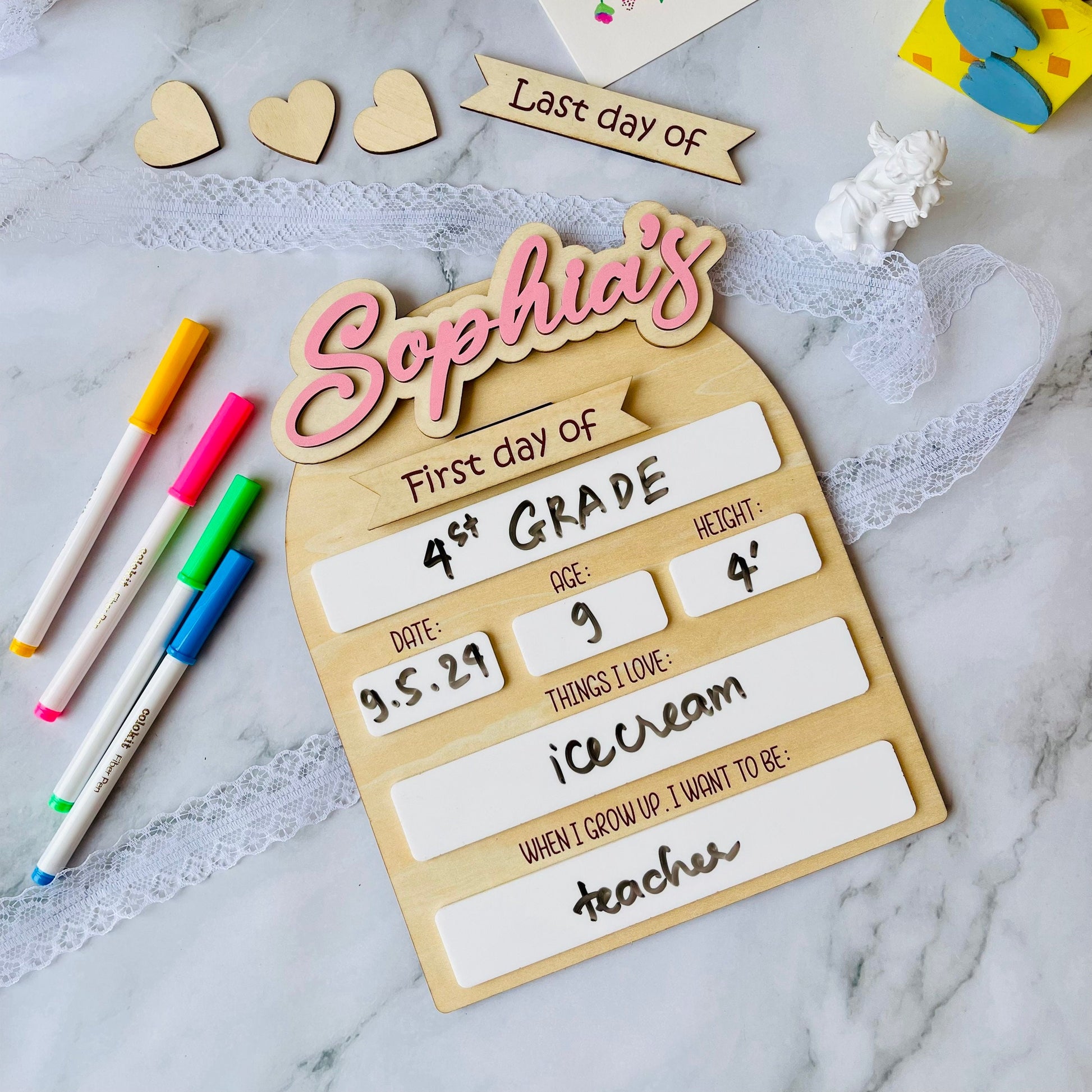 First Day of School Sign Personalized Interchangeable Names Back to School Board Reusable White Board Dry Erase Back to School Sign