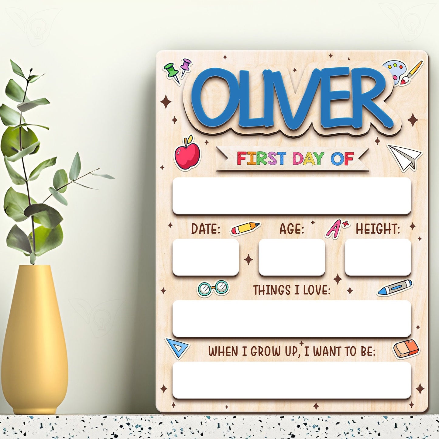 Personalized First Day of School Sign Interchangeable Sign, Custom Wooden School Board Gift for Students, Back to School Sign Photo Prop