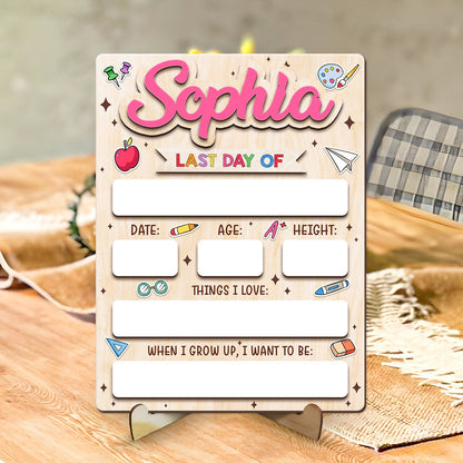 Personalized First Day of School Sign Interchangeable Sign, Custom Wooden School Board Gift for Students, Back to School Sign Photo Prop