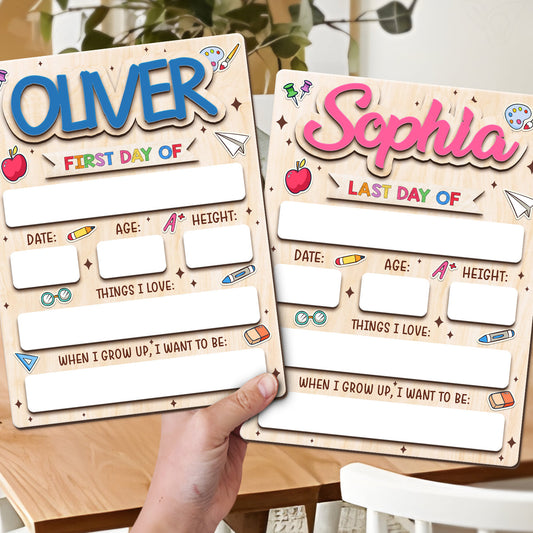 Personalized First Day of School Sign Interchangeable Sign, Custom Wooden School Board Gift for Students, Back to School Sign Photo Prop