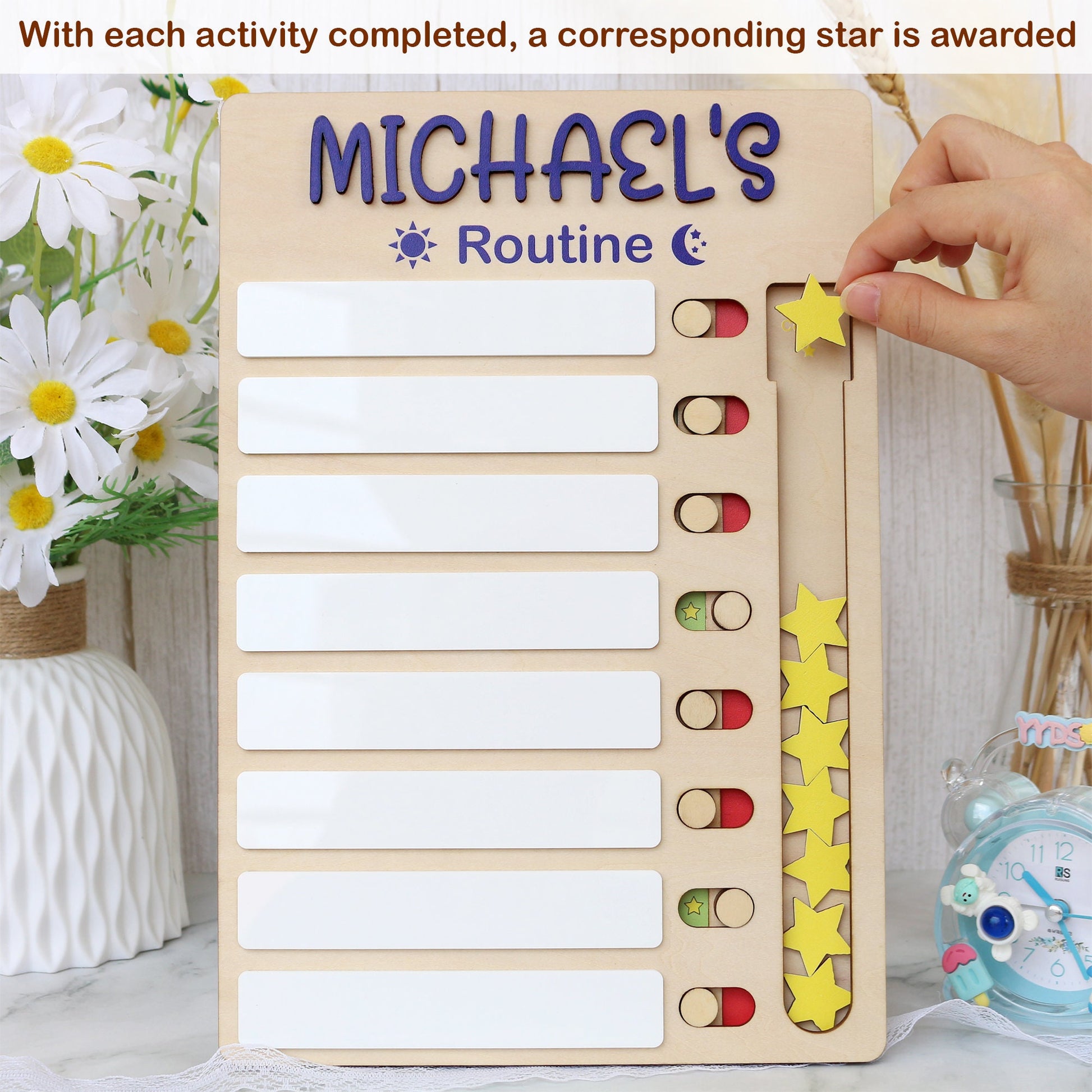 Personalized Chore Chart for Kids, Sliding Routine Chart with Reward Stars, Daily Checklist, Kids Daily Tasks, Daily Routine Dry-erase