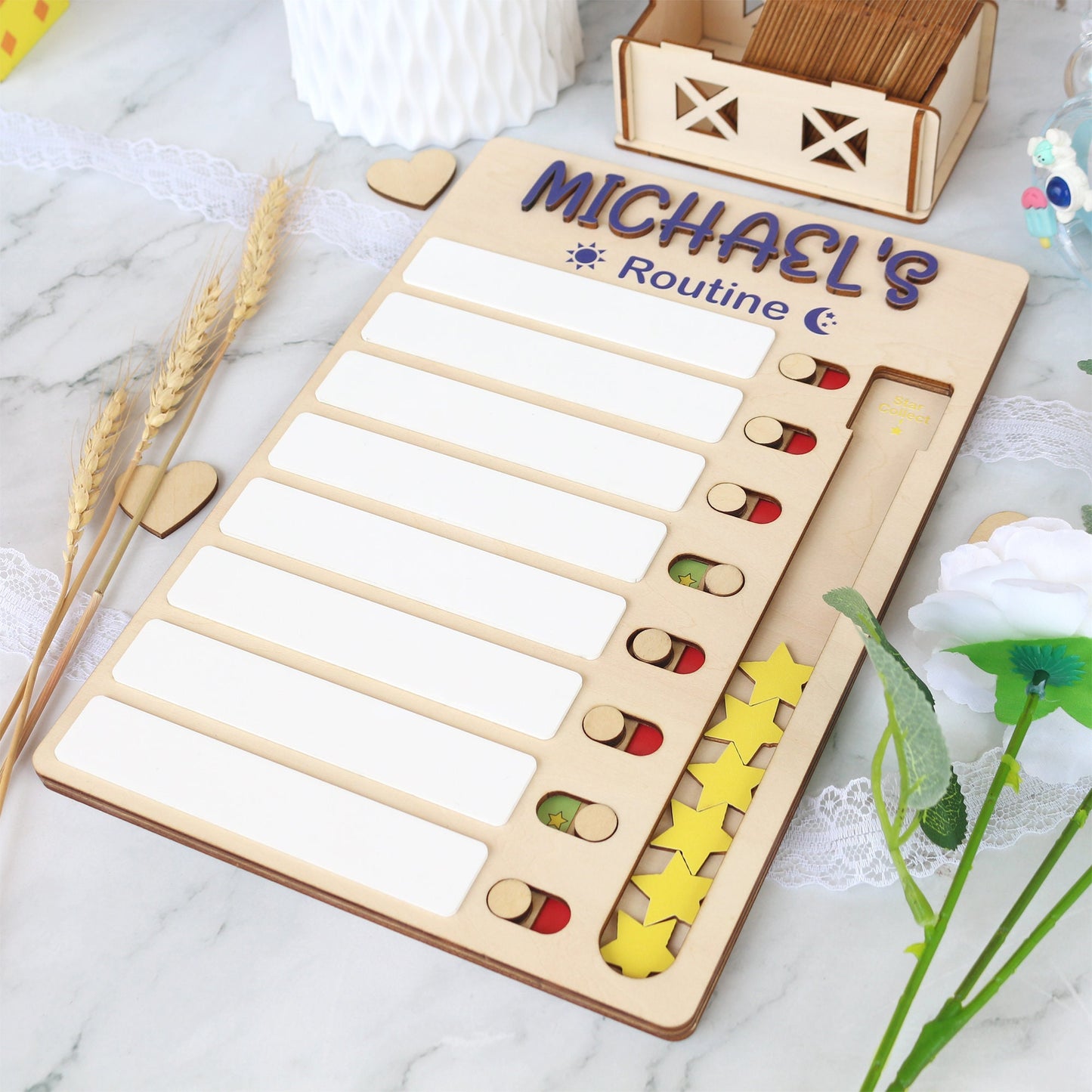 Personalized Chore Chart for Kids, Sliding Routine Chart with Reward Stars, Daily Checklist, Kids Daily Tasks, Daily Routine Dry-erase