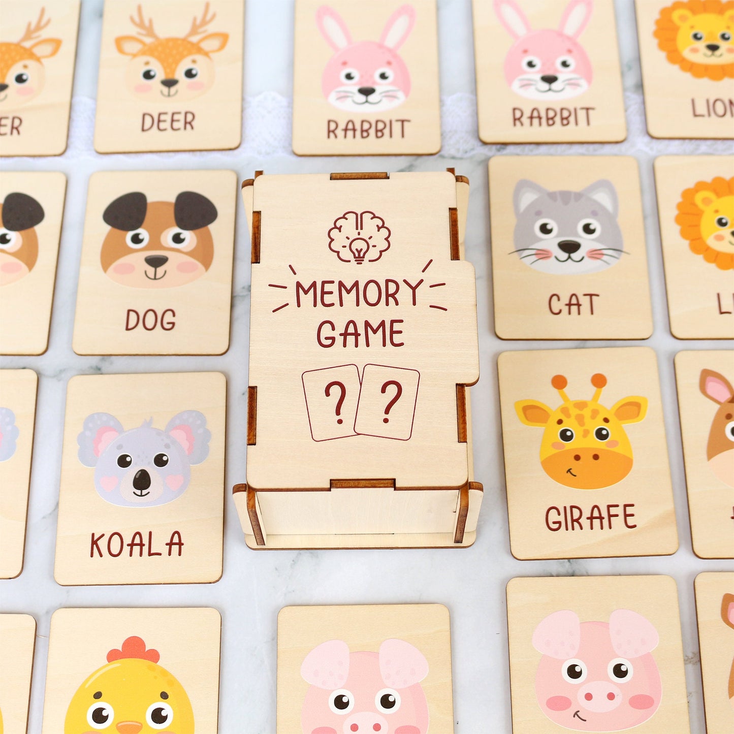 Wood Memory Game for Kids - Matching Cards - Wood Montessori Toys - Learning Toys For Toddlers - Farm Animals Matching Cards