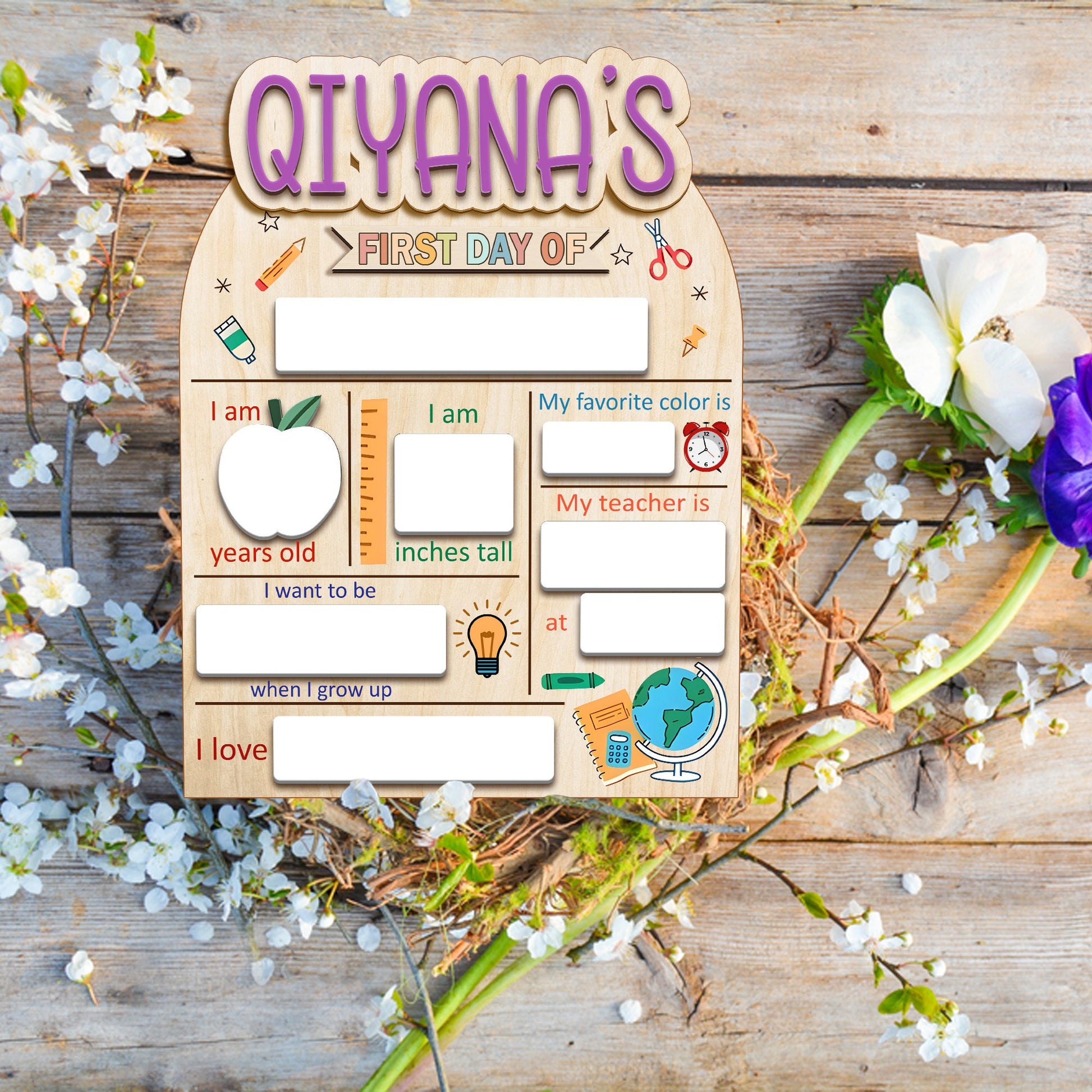 Personalized First & Last Day of School Interchangeable Sign, Wooden School Board Gift for Students, Back to School First Day Of School Sign