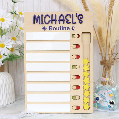Personalized Chore Chart for Kids, Sliding Routine Chart with Reward Stars, Daily Checklist, Kids Daily Tasks, Daily Routine Dry-erase