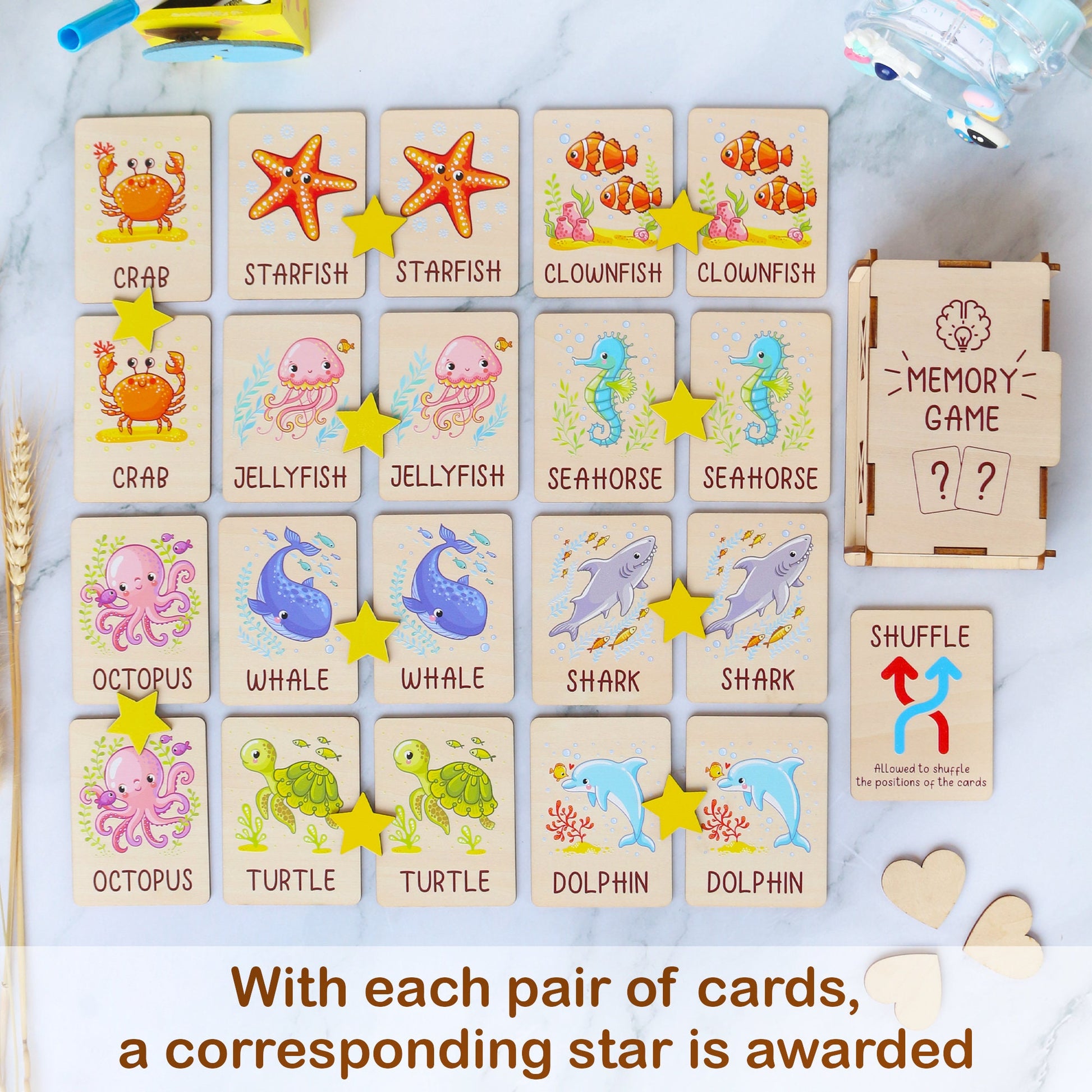 Memory Game for Kids - Matching Cards - Wood Montessori Toys - Learning Toys For Toddlers - Farm Animals Matching Cards- Gift for Kids