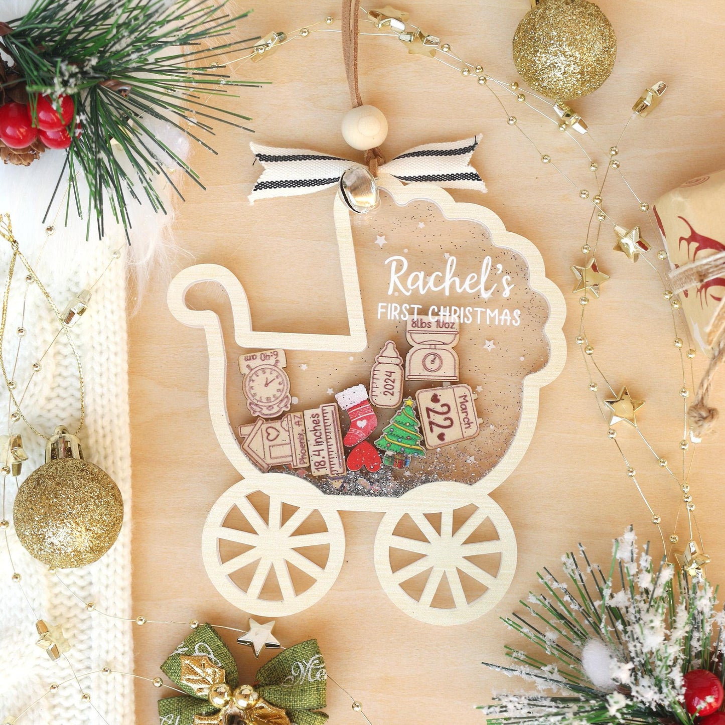 Personalized Baby First Christmas Ornament, Baby 1st Christmas Ornament, Custom Baby Name, Newborn Gift, Shake Babies Ornament