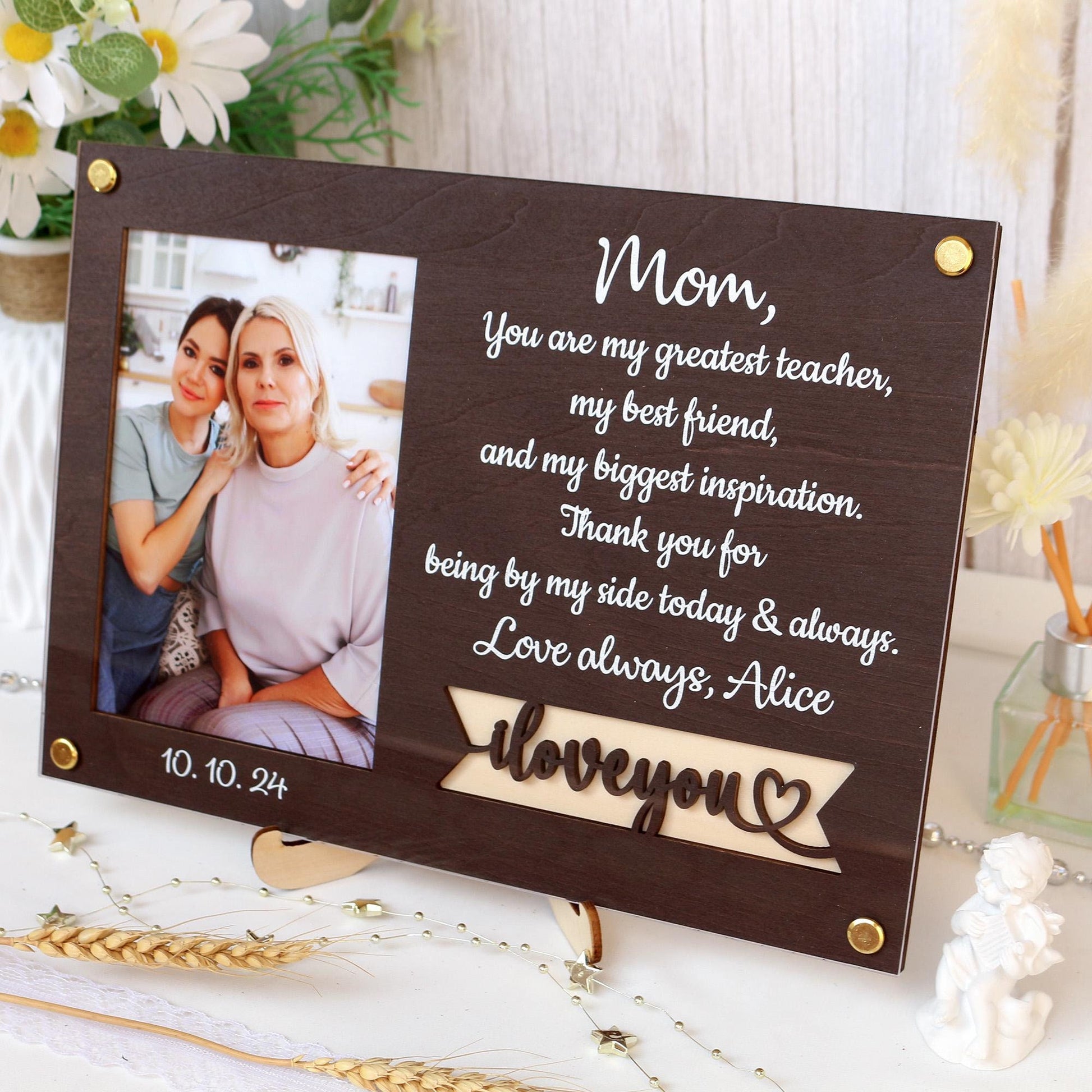 Personalized Photo Frame, Customized Picture Frame With Your Favorite Quote or Message Unique Gift for Mom, Anniversary, Mothers Day
