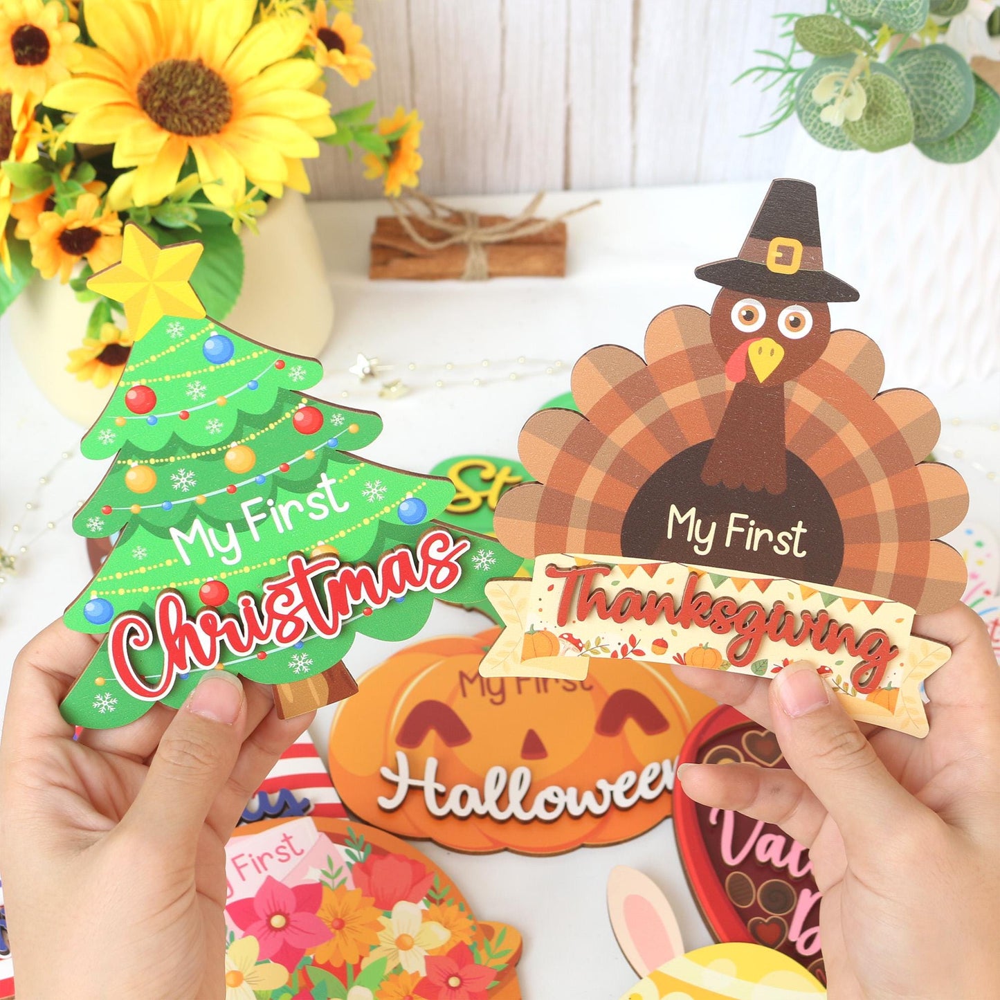 Baby Milestone Cards My First Holiday Milestones Baby Photo Props Baby Gift Baby Shower Gift Baby First Thanksgiving Day First Christmas Day