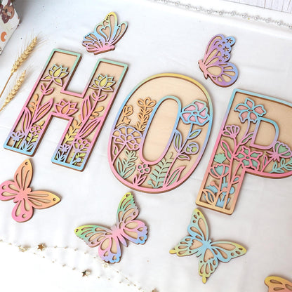 Wooden Nursery Name Sign Floral Rainbow Name Sign Wildflower Wall Letters Layered 3D Wall Art Nursery Decor Baby Girl Shower Gift