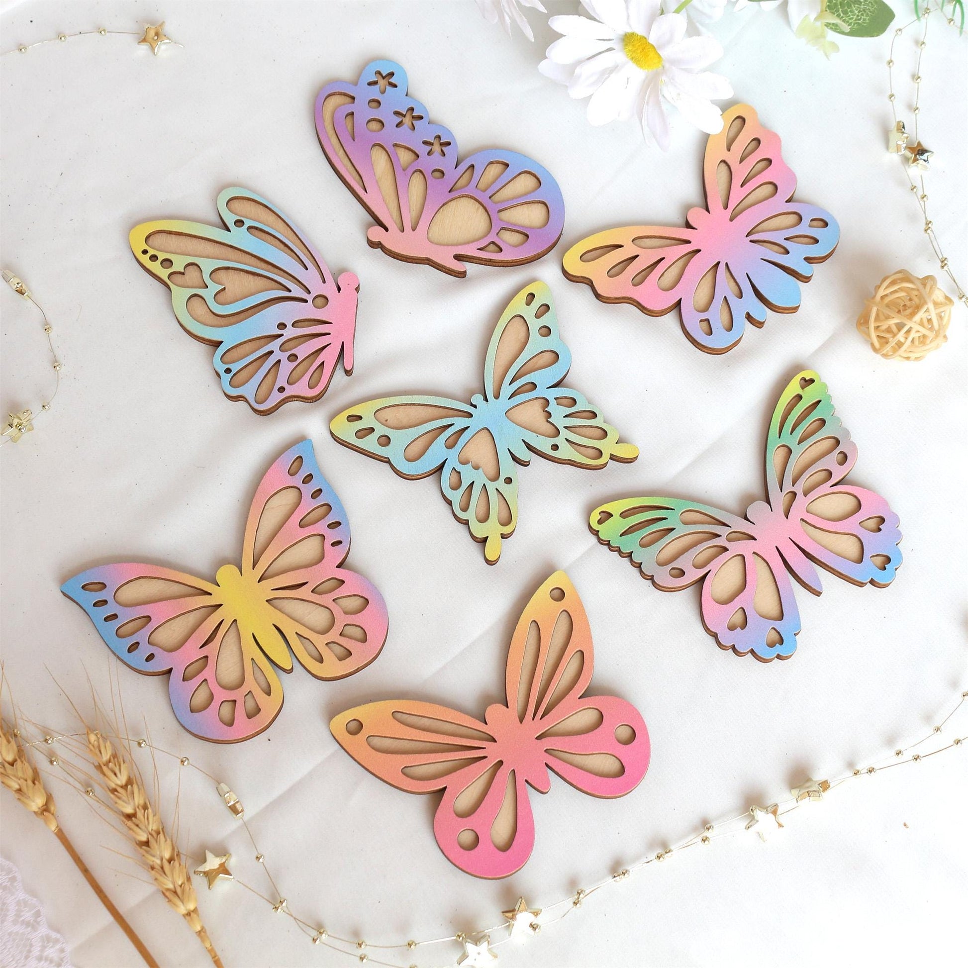 Wooden Wall Butterflies Décor for Kids Room (7pack)  Natural Plywood, Boho Nursery Wall Art, Woodland Baby Shower Gift