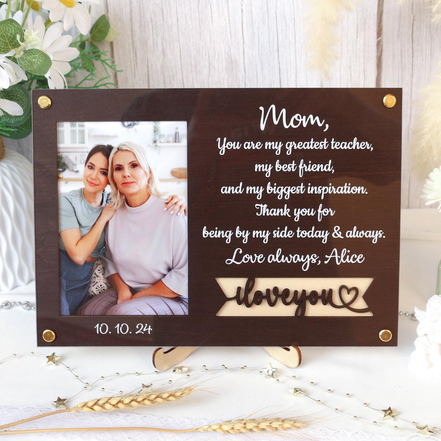 Personalized Photo Frame, Customized Picture Frame With Your Favorite Quote or Message Unique Gift for Mom, Anniversary, Mothers Day
