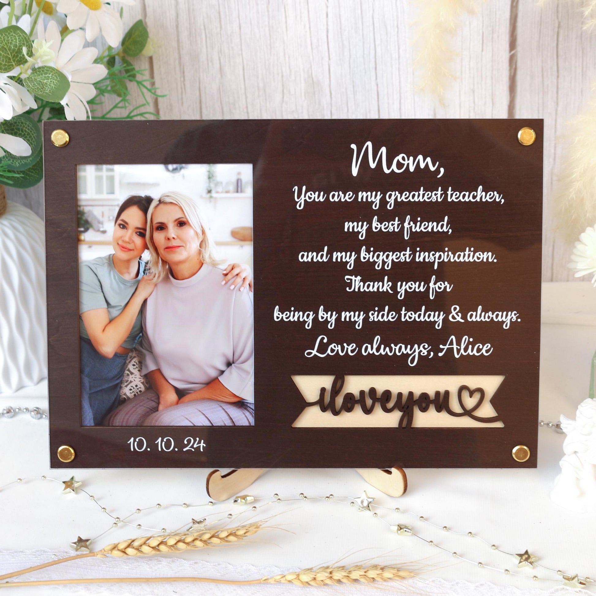 Personalized Photo Frame, Customized Picture Frame With Your Favorite Quote or Message Unique Gift for Mom, Anniversary, Mothers Day