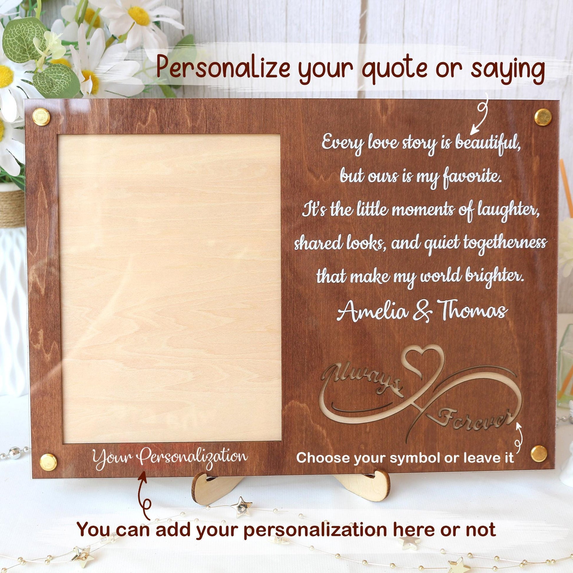 Personalized Picture Frame Custom Photo Frame With Your Favorite Quote or Message Unique Gift for Anniversary, Wedding Decor, Valentines Day