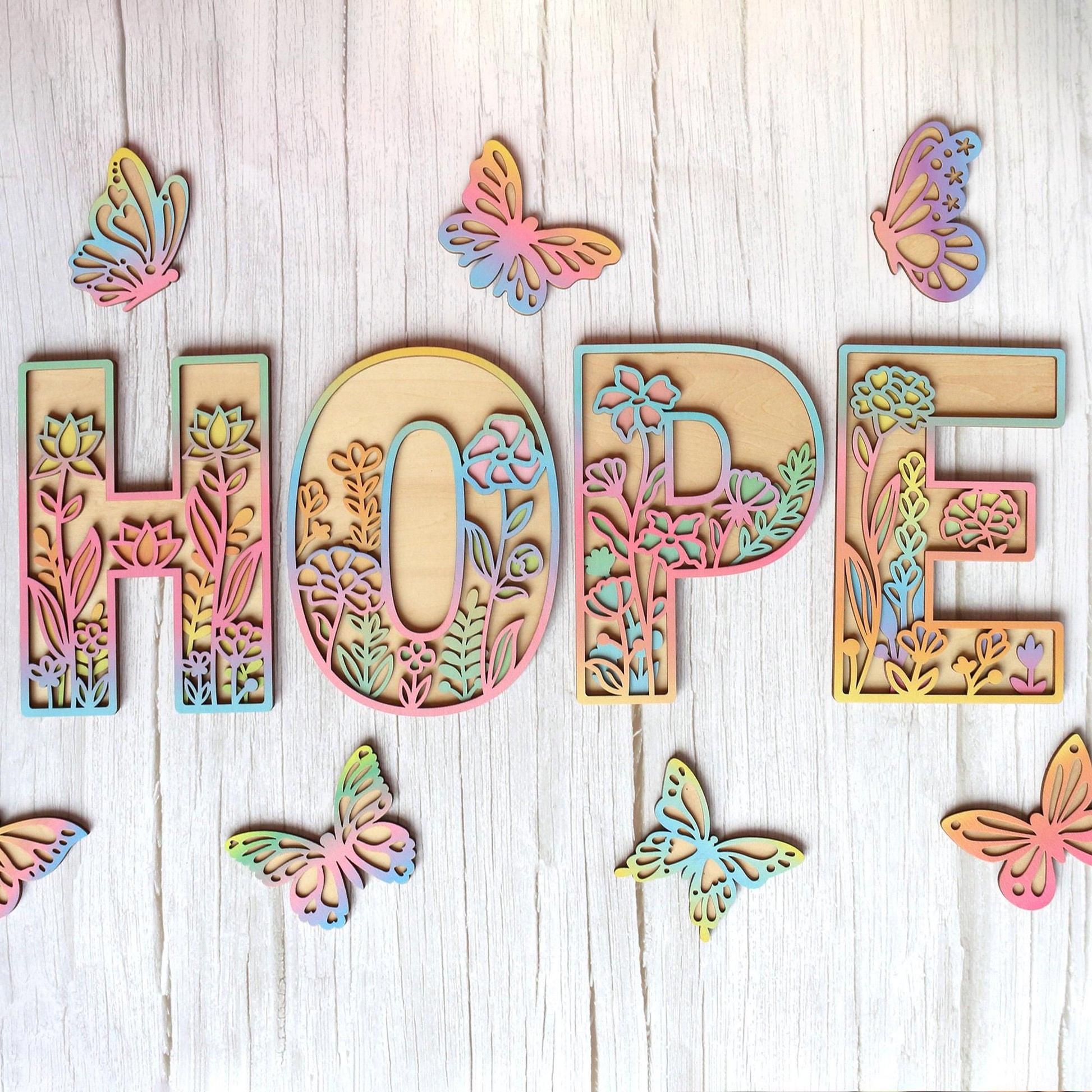Wooden Nursery Name Sign Floral Rainbow Name Sign Wildflower Wall Letters Layered 3D Wall Art Nursery Decor Baby Girl Shower Gift