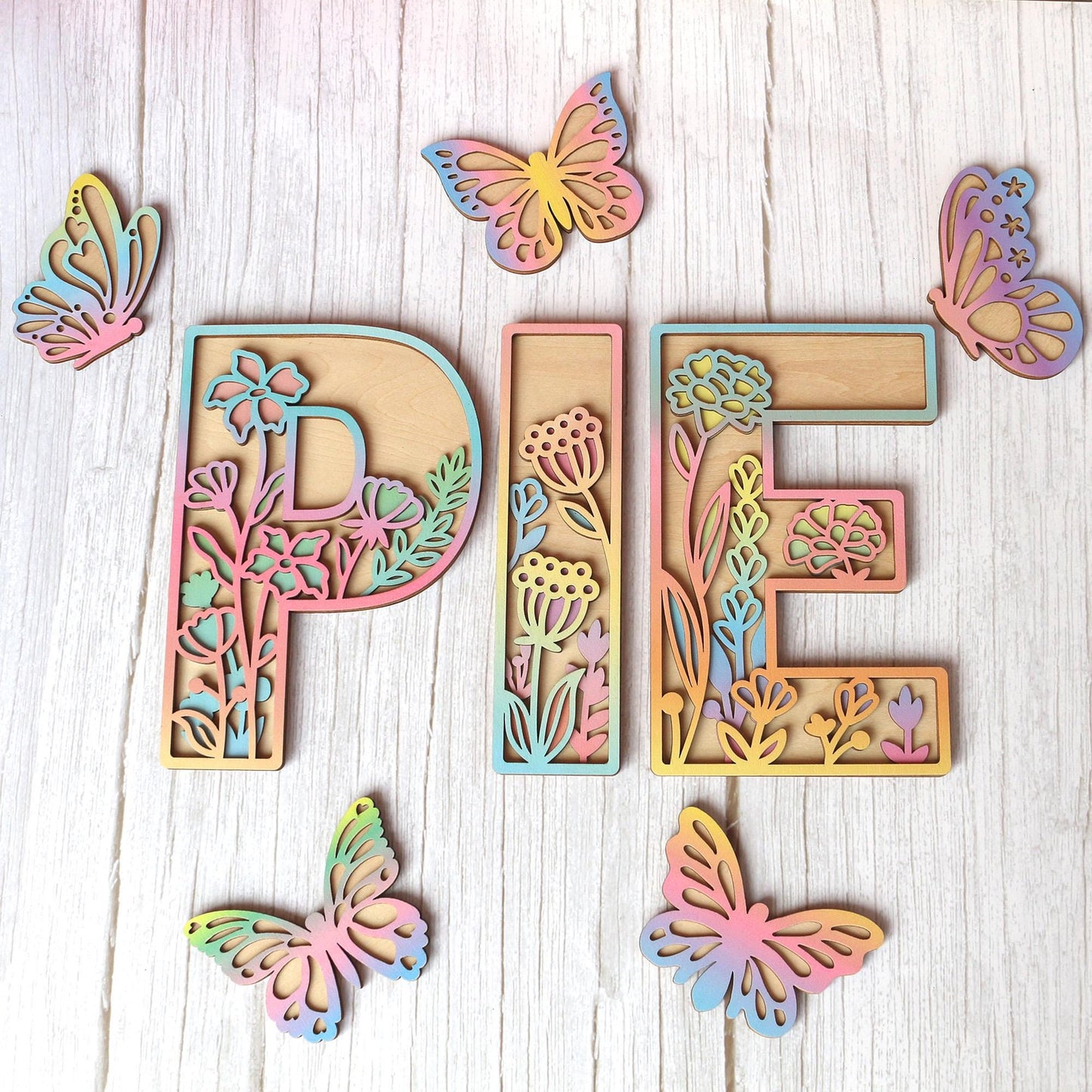 Wooden Nursery Name Sign Floral Rainbow Name Sign Wildflower Wall Letters Layered 3D Wall Art Nursery Decor Baby Girl Shower Gift
