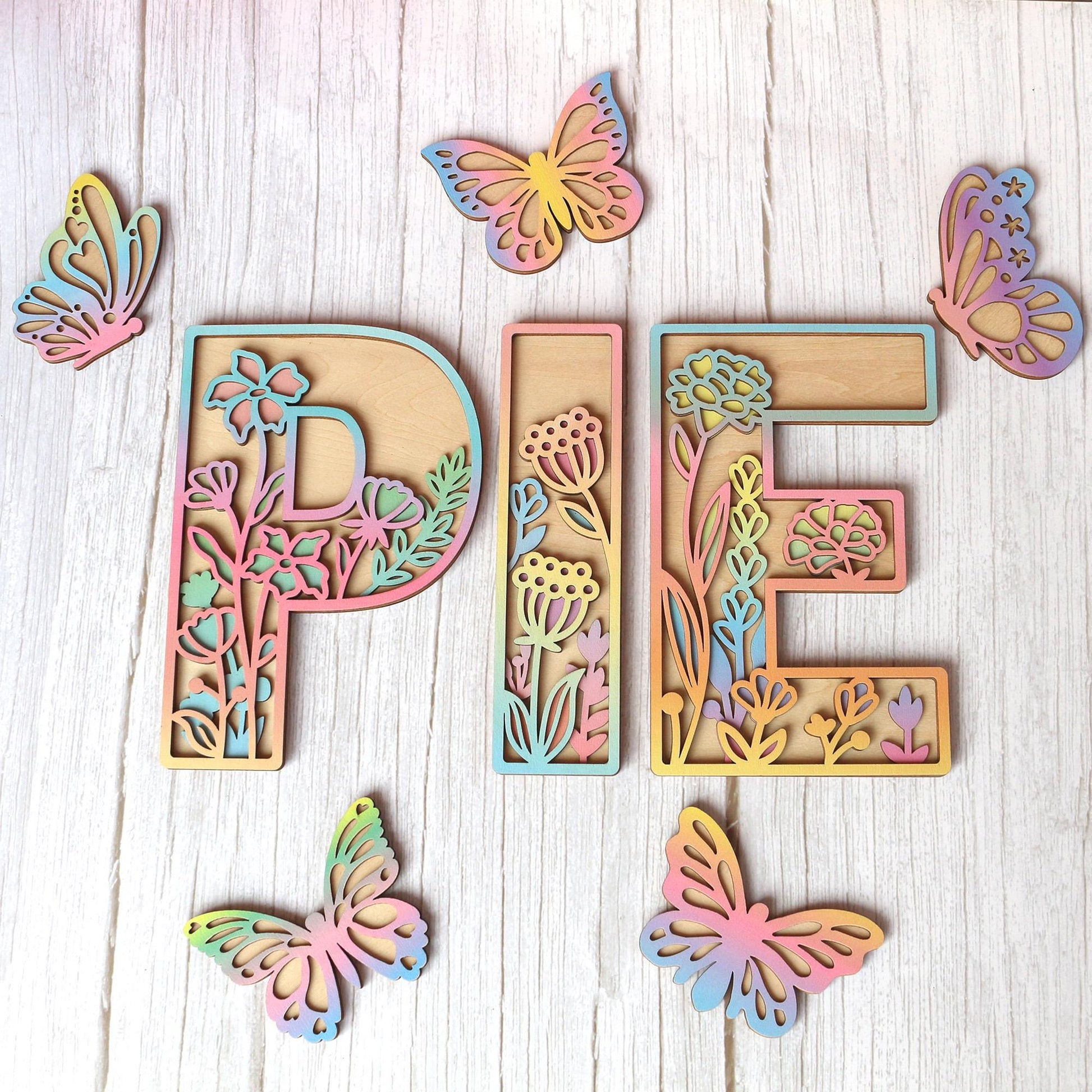 Wooden Nursery Name Sign Floral Rainbow Name Sign Wildflower Wall Letters Layered 3D Wall Art Nursery Decor Baby Girl Shower Gift