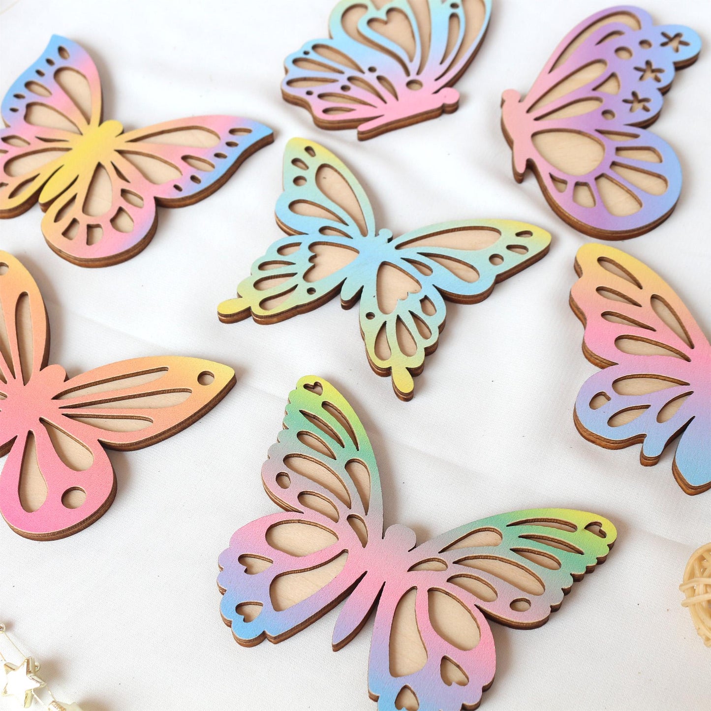 Wooden Wall Butterflies Décor for Kids Room (7pack)  Natural Plywood, Boho Nursery Wall Art, Woodland Baby Shower Gift