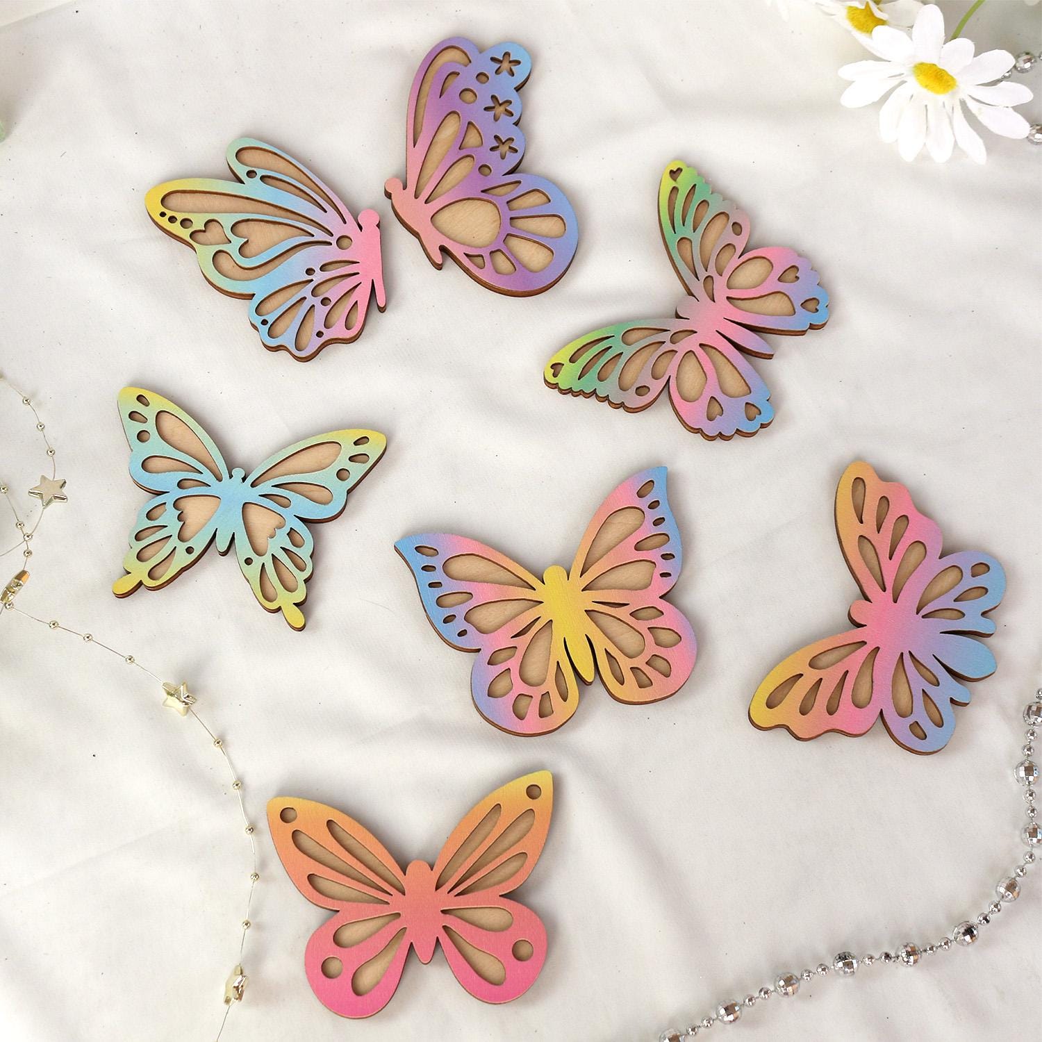 Wooden Wall Butterflies Décor for Kids Room (7pack)  Natural Plywood, Boho Nursery Wall Art, Woodland Baby Shower Gift