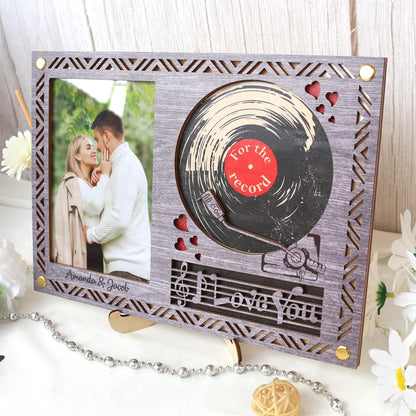 Wooden Picture Frame Personalized Photo Frame With Record Design, Unique Gift for Anniversary, Wedding Decor, Valentines Day