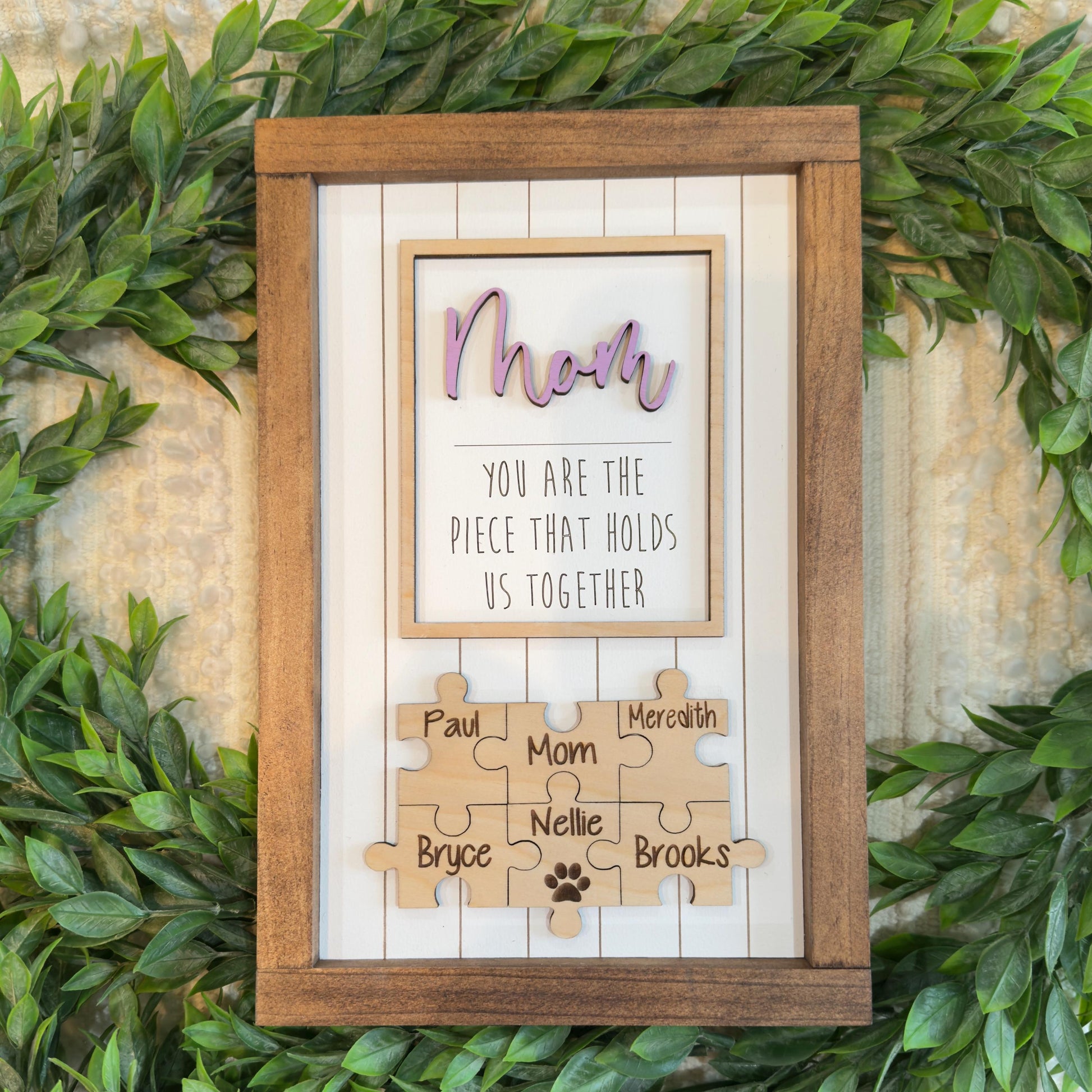 Puzzle Mom Sign Mothers Day Gift From Kids Puzzle Sign Grandma Gift Piece That Holds Us Together Sign Engraved Sign From Kids
