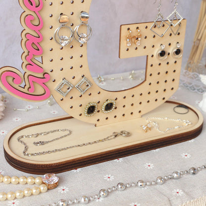 Wood Jewelry Organizer, Personalized Earring Holder, Wooden Jewelry Storage, Earring Display, Birthday Gift for Her, Gifts for Mom