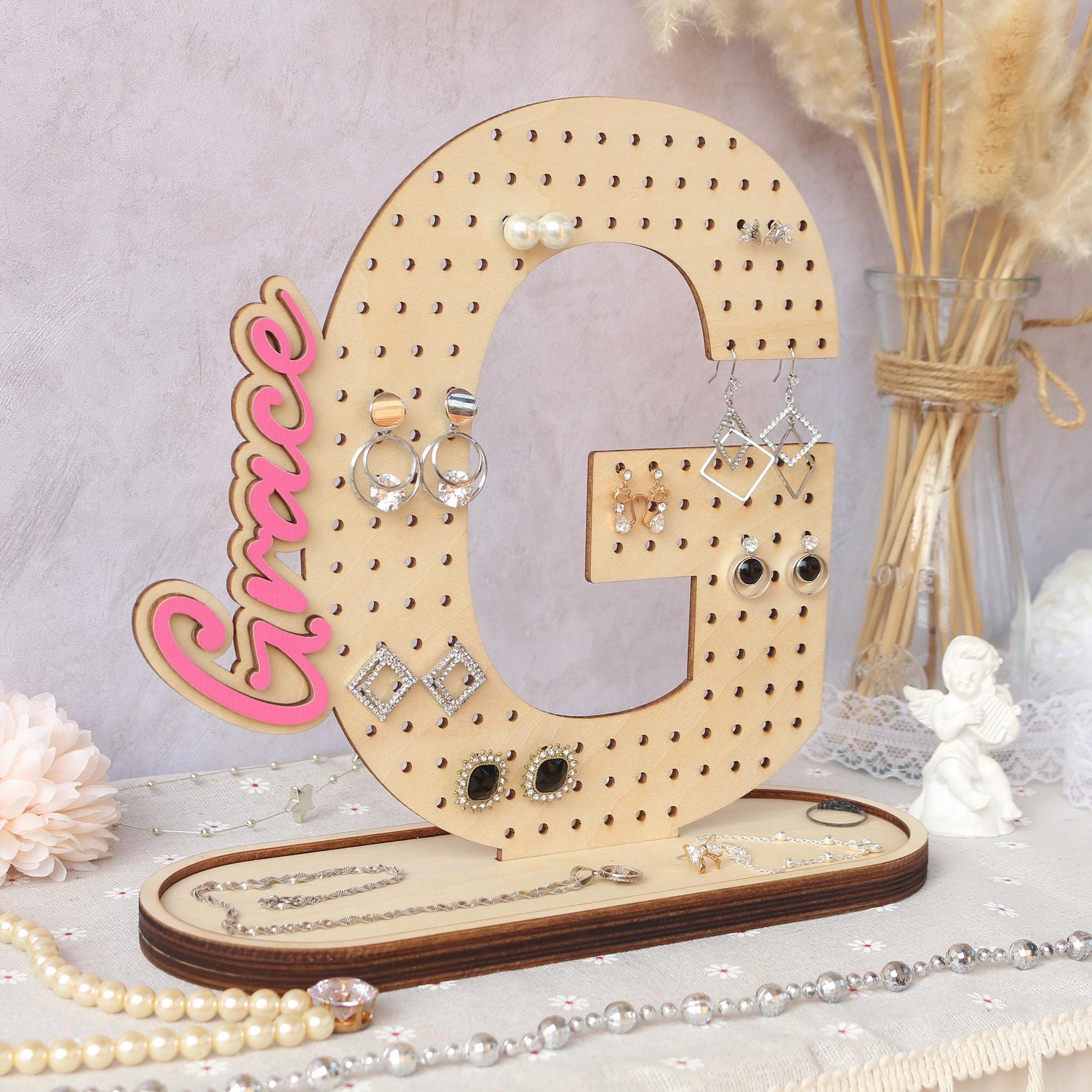 Wood Jewelry Organizer, Personalized Earring Holder, Wooden Jewelry Storage, Earring Display, Birthday Gift for Her, Gifts for Mom