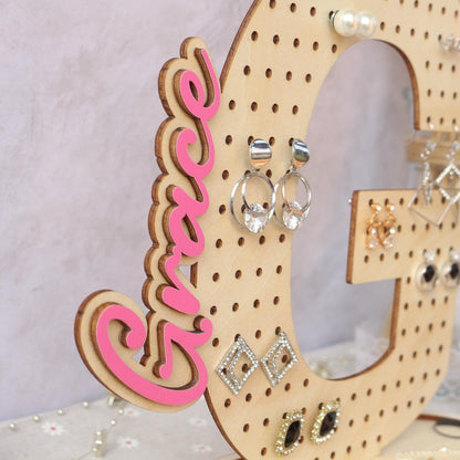 Wood Jewelry Organizer, Personalized Earring Holder, Wooden Jewelry Storage, Earring Display, Birthday Gift for Her, Gifts for Mom