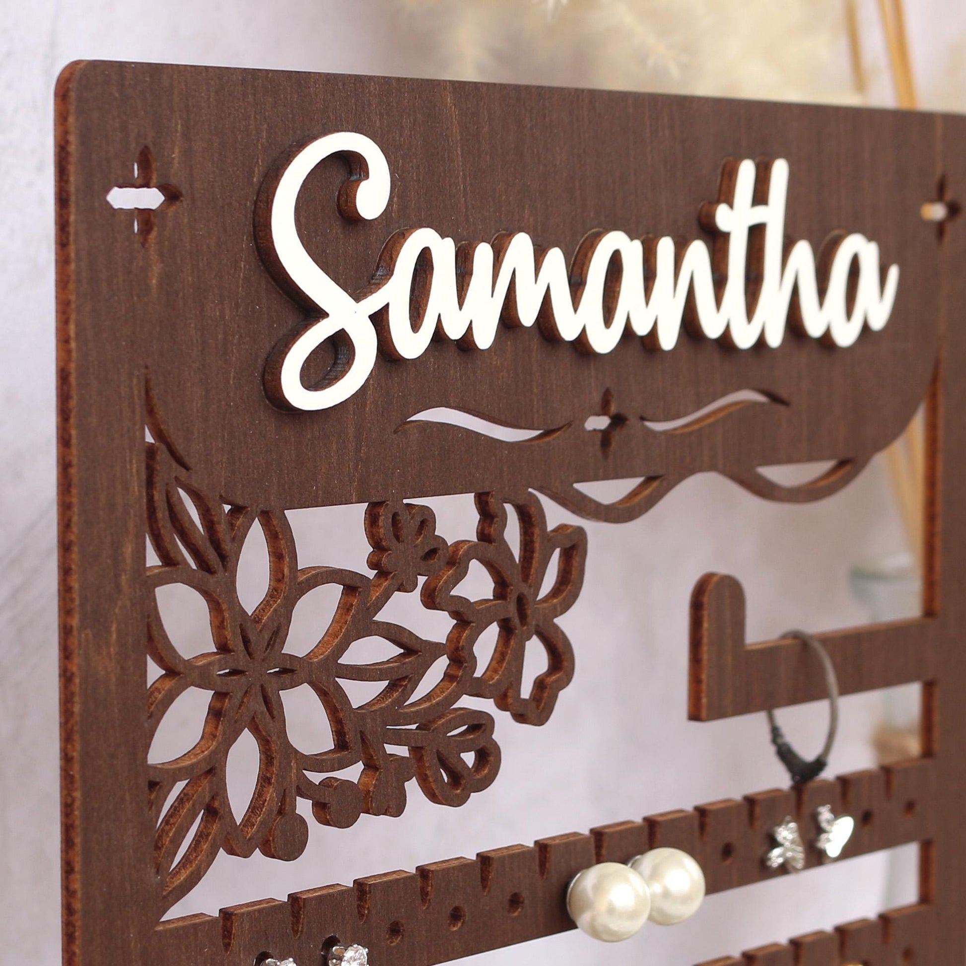 Personalized Wood Jewelry Organizer, Earring Holder, Wooden Jewelry Storage, Jewelry Stand, Birthday Gift for Her, Gifts for Mom