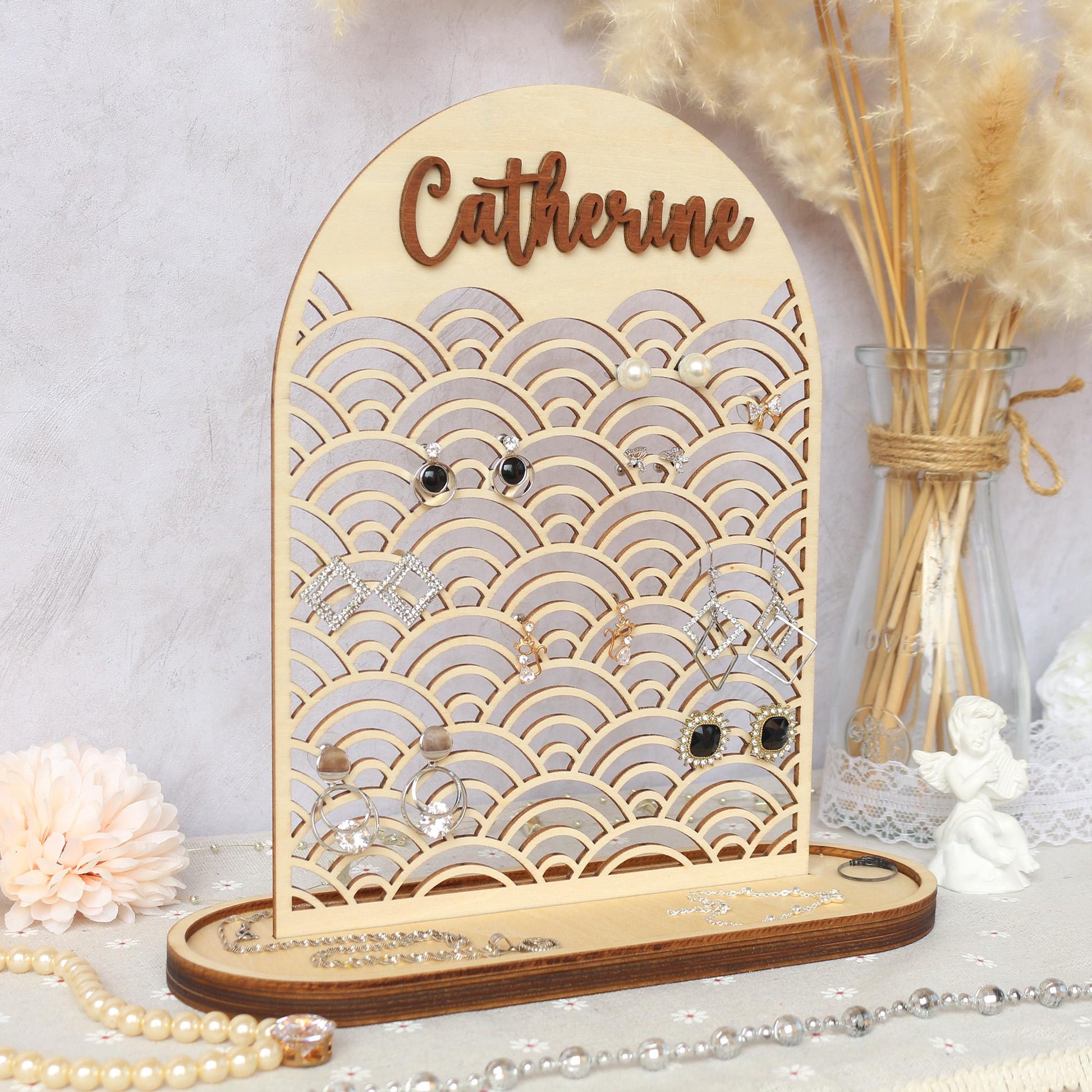 Wood Jewelry Organizer Personalized Earring Stand Jewelry Organization Jewelry Holder Birthday Gifts for Her Mothers Day Gifts